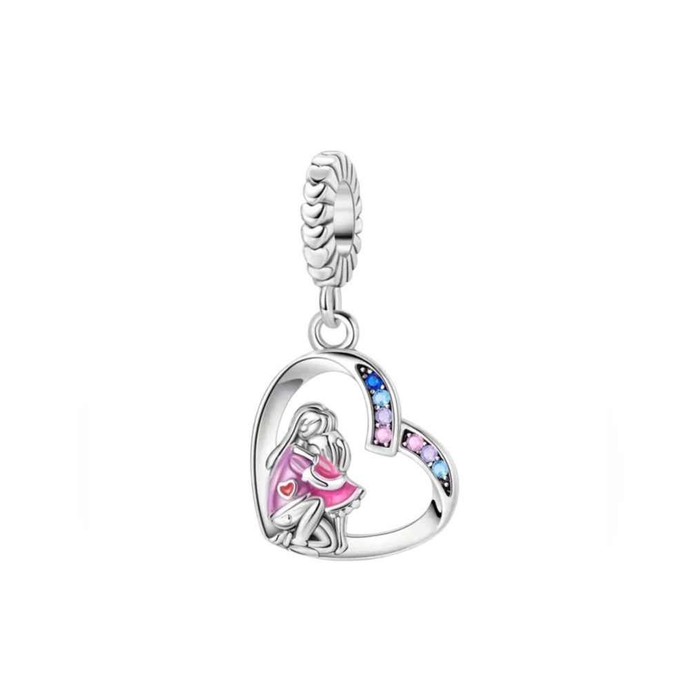 Mom & Daughter Heart Charm Pandora Style